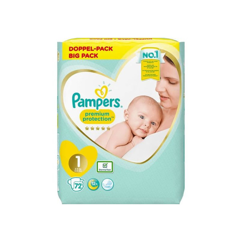 PAMPERS - Premium Protection New Baby - Couches taille 1 (2-5 kg) - 72 couches Sonico.fr
