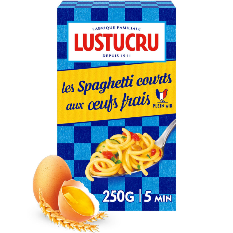 LUSTUCRU - Pâtes Aux Oeufs Frais Spaghetti Courts - boite de 250 g Sonico.fr