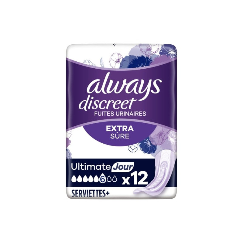 ALWAYS - Ultimate Jour Discreet Extra Sure Serviette Incontinence - paquet de 12 Serviettes Sonico.fr