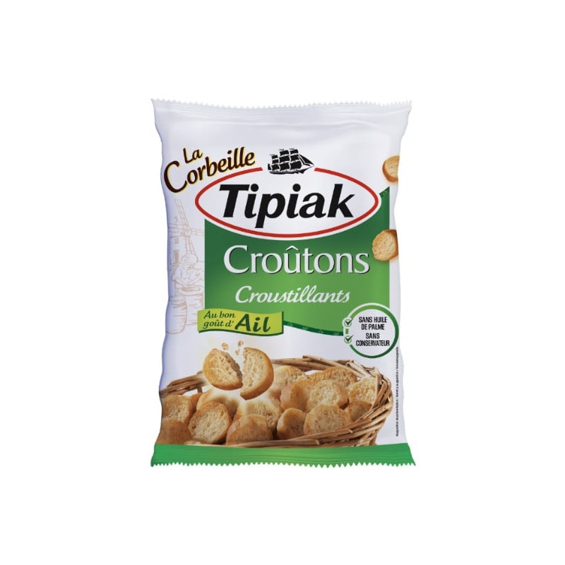 TIPIAK - La Corbeille Croûtons Croustillants Ail Format Familial Refermable - sachet de 300 g Sonico.fr