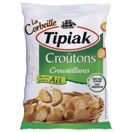 TIPIAK - La Corbeille Croûtons Croustillants Ail Format Familial Refermable - sachet de 300 g Sonico.fr