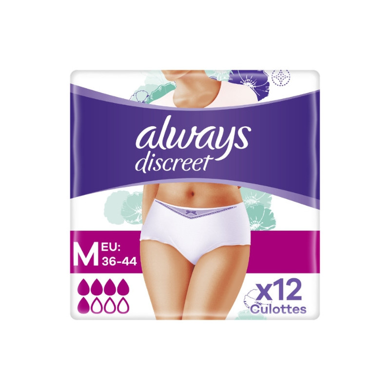 ALWAYS - Discreet Culottes Blanches Normal Taille M Fuites Urinaires - 12 Culottes  Sonico.fr