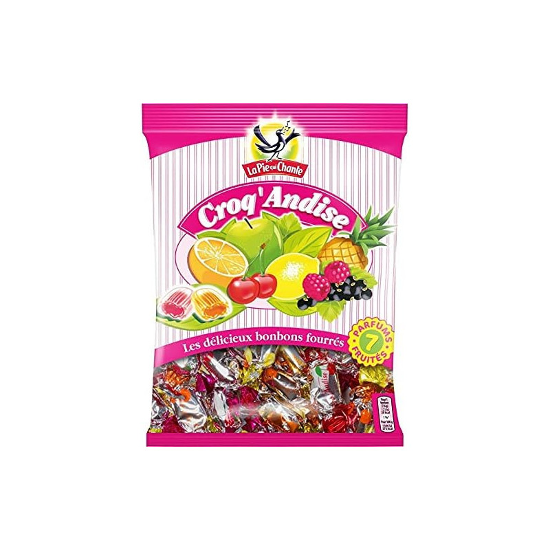 LA PIE QUI CHANTE - Croq'Andise Bonbons fourrés 7 parfums - paquet de 360 g Sonico.fr