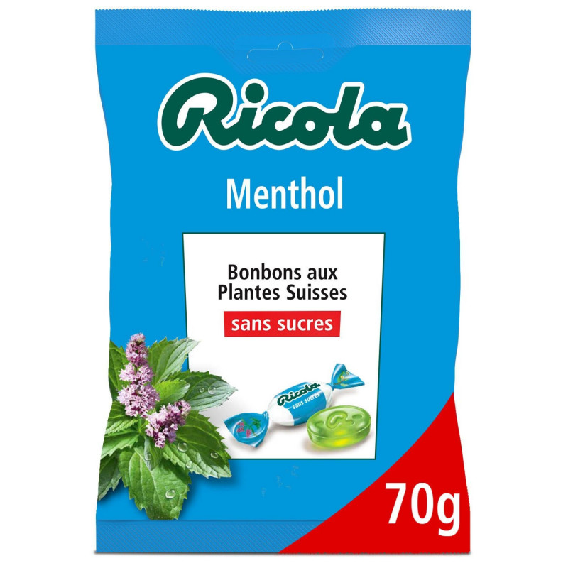 RICOLA - Menthol Bonbons Suisse aux Plantes Sans Sucres - paquet de 70 g Sonico.fr