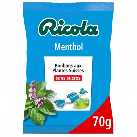 RICOLA - Menthol Bonbons Suisse aux Plantes Sans Sucres - paquet de 70 g Sonico.fr