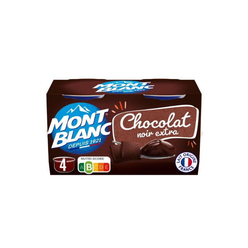 MONT BLANC - Crème Dessert Chocolat Extra Noir - paquet de 4 pots de 125 g Sonico.fr