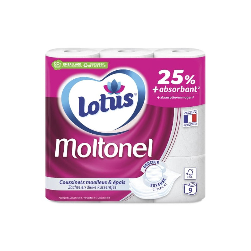 MOLTONEL - Papier toilette 3 épaisseurs Rose - 9 rouleaux Sonico.fr