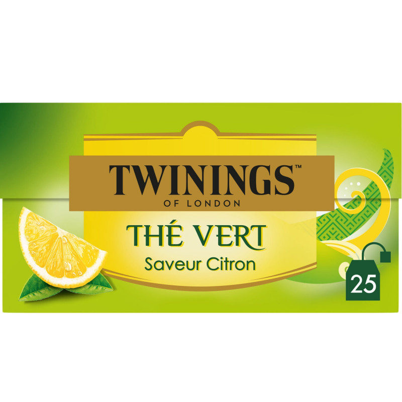 TWININGS - Thé Vert Citron - boite de 25 sachets  Sonico.fr