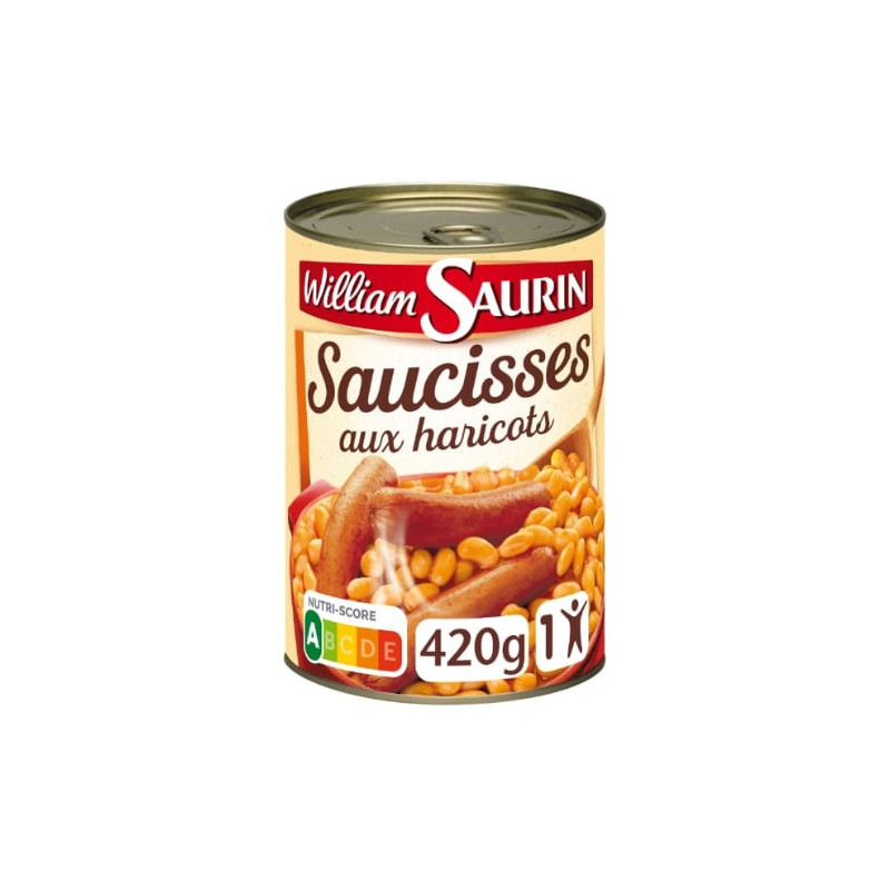 WILLIAM SAURIN - Saucisses aux Haricots Blanc - boîte de 420 g Sonico.fr