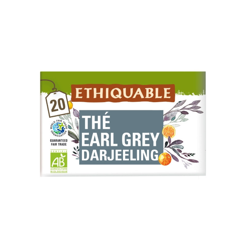 ETHIQUABLE - Thé noir Earl Grey Darjeeling Bio - boite de 20 sachets Sonico.fr