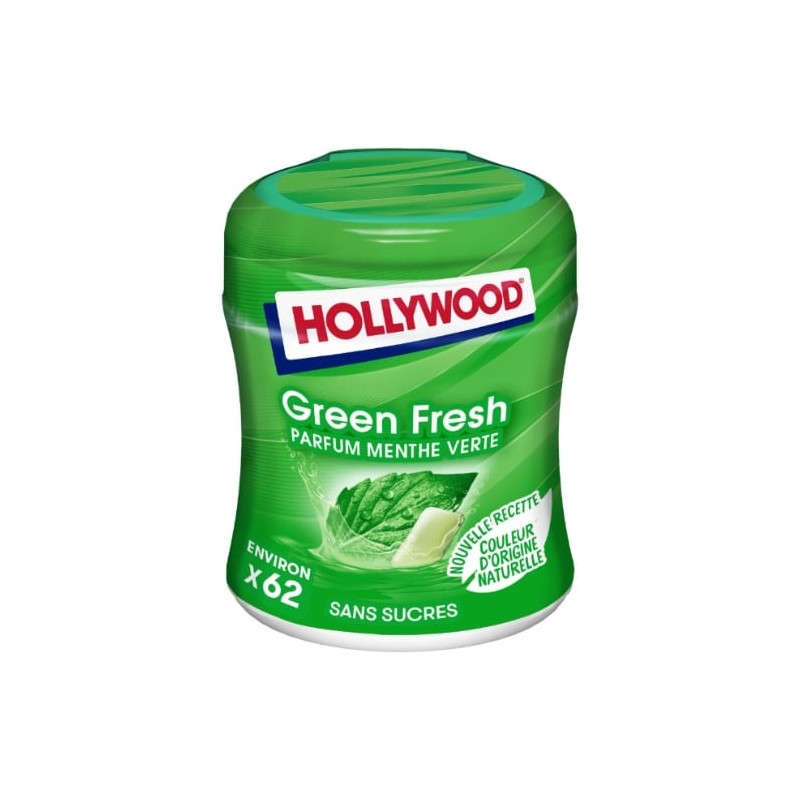 HOLLYWOOD - Green fresh Chewing-gum à la Menthe verte 60 dragées - boîte de 87 g Sonico.fr