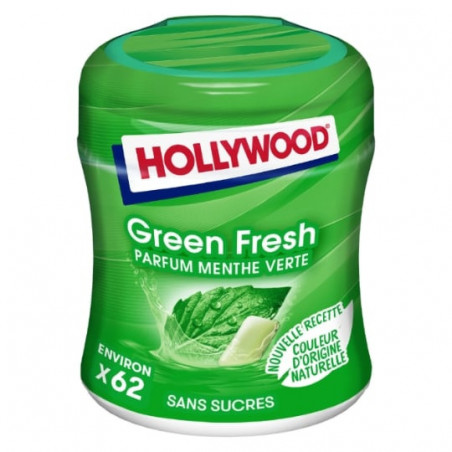 HOLLYWOOD - Green fresh Chewing-gum à la Menthe verte 60 dragées - boîte de 87 g Sonico.fr