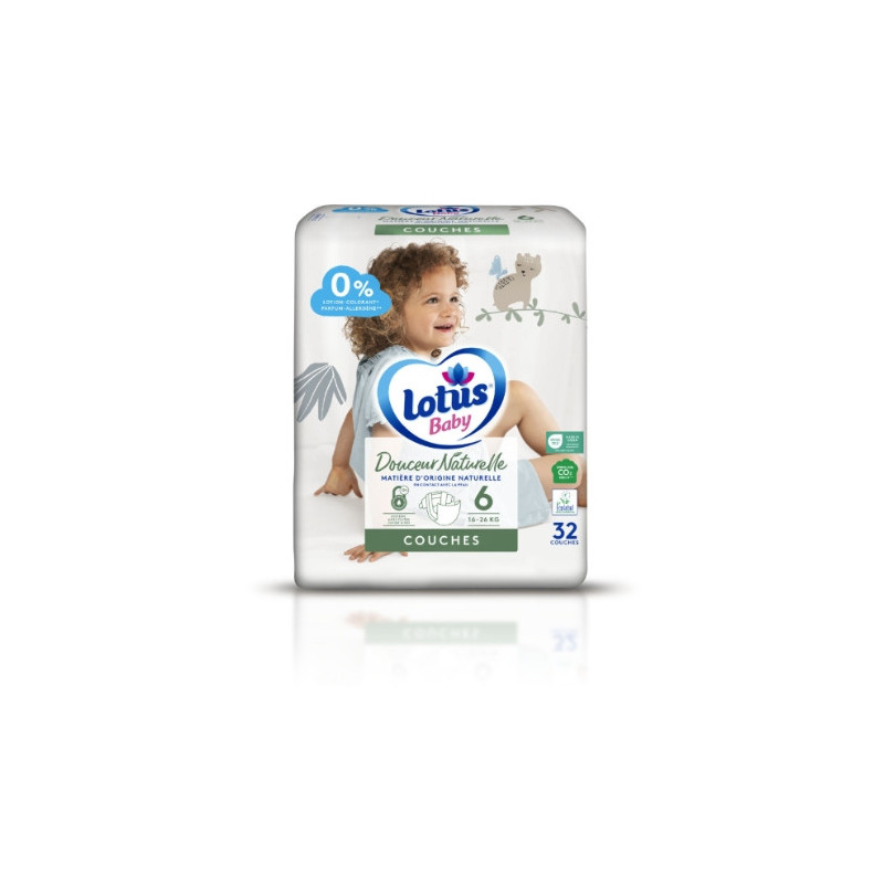 LOTUS BABY - Couches Douceur Naturelle Taille 6 - Le paquet de 32 couches Sonico.fr
