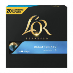 L'OR - Espresso décaféiné Decaffeinato Intensité 6 - paquet de 20 Capsules Café Compatible Nespresso Sonico.fr
