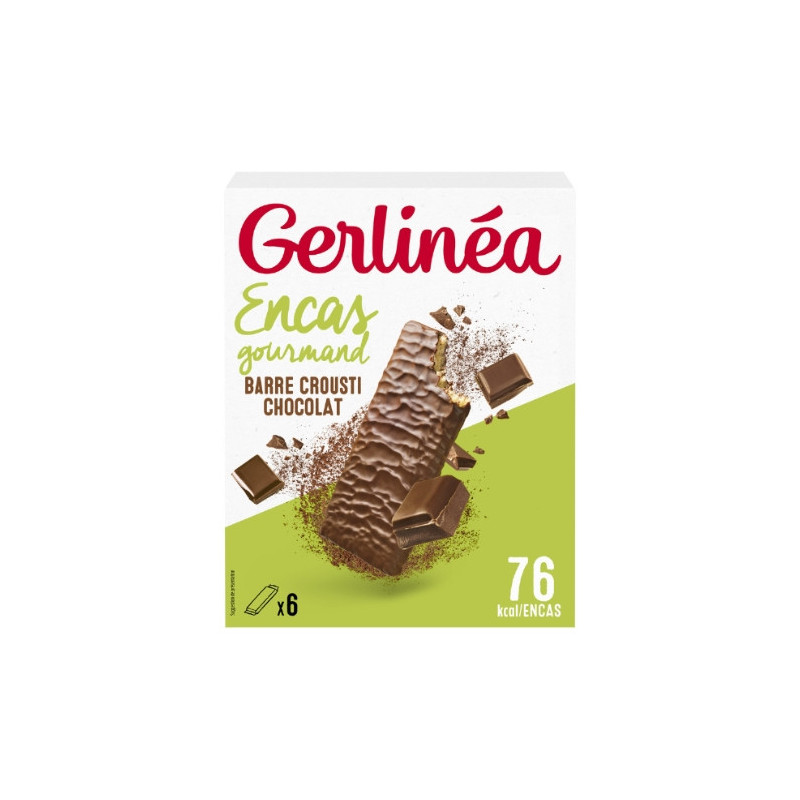 GERLINEA - Crousti Chocolat sans gluten 6 Barres chocolatées sans sucres ajoutés - paquet de 102 g Sonico.fr