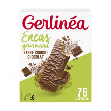 GERLINEA - Crousti Chocolat sans gluten 6 Barres chocolatées sans sucres ajoutés - paquet de 102 g Sonico.fr