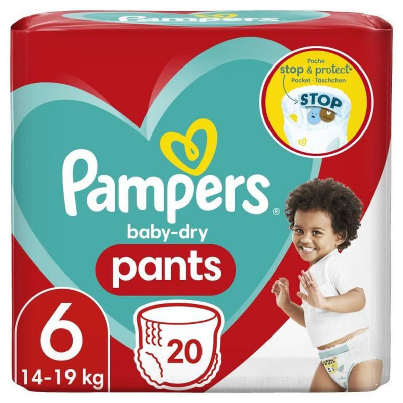 PAMPERS - Couches Baby-Dry Pants Taille 6 - paquet de 20 couches Sonico.fr