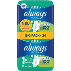 ALWAYS - Ultra Normal Avec Ailettes Taille 1 - paquet de 24 serviettes hygiéniques Sonico.fr