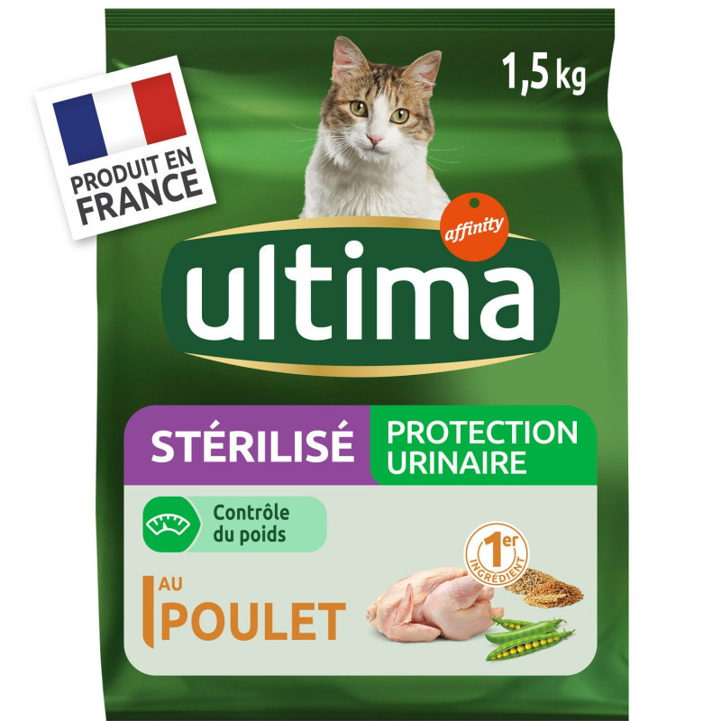 ULTIMA - Croquettes Chat Stérilisé Protection Urinaire au Poulet - Paquet de 1,5 kg Sonico.fr