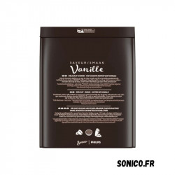 Dos du paquet Senseo Vanille – mentions techniques multilingues sur fond sombre