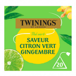 TWININGS - Thé Vert Saveur Citron Vert Gingembre - boite de 20 sachets Sonico.fr