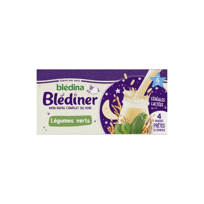 BLEDINA - Blédîner Céréales lactées aux légumes verts dès 6 mois - pack de 4 x 250 ml Sonico.fr