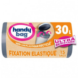 HANDY BAG - Ultra-Résistants Sacs poubelle 30 L à poignées coulissantes Fixation élastique - 15 sacs Sonico.fr