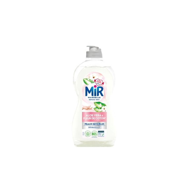 MIR - Liquide Vaisselle Dégraissant Peaux Sensibles Aloe Vera Fleurs de Coton - flacon de 450 ml Sonico.fr