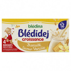 BLEDINA - Blédidej Lait céréales Saveur biscuité vanille bébé dès 12 mois - paquet de 4x250 ml  Sonico.fr