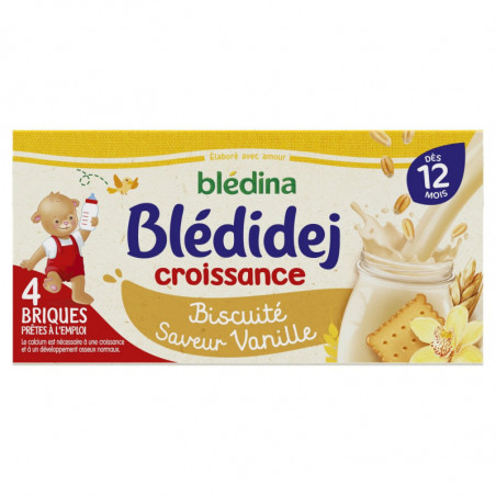 BLEDINA - Blédidej Lait céréales Saveur biscuité vanille bébé dès 12 mois - paquet de 4x250 ml  Sonico.fr