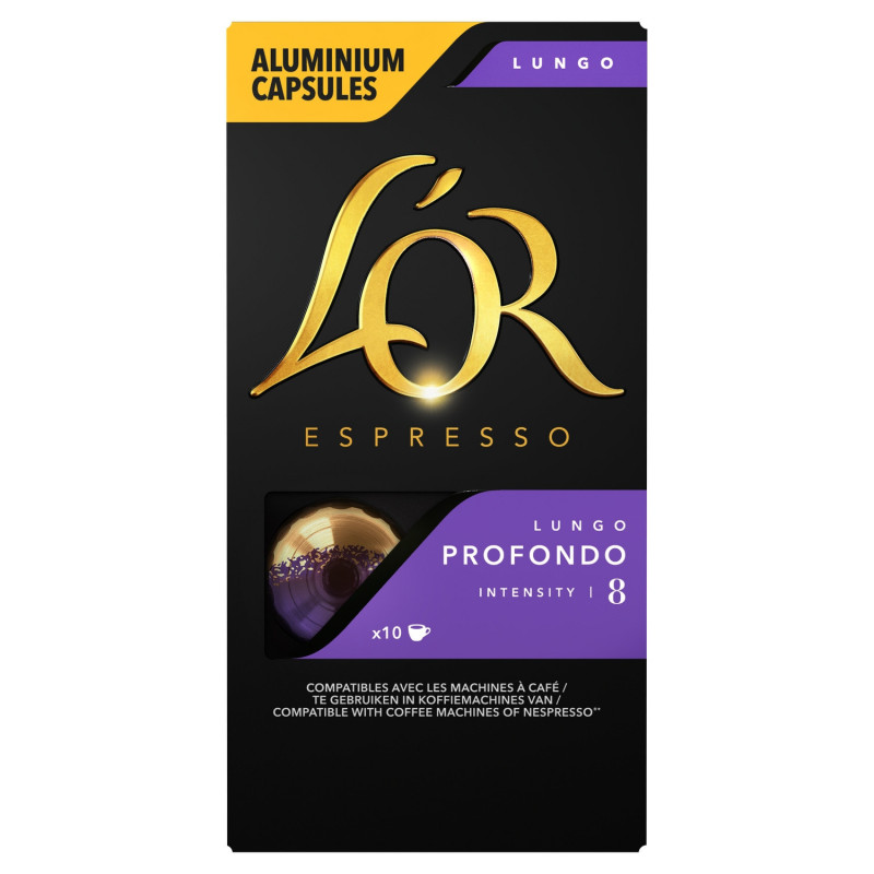 L'OR - Espresso Profondo Lungo Intensité 8 - 10 Capsules de café en aluminium Compatible Nespresso Sonico.fr