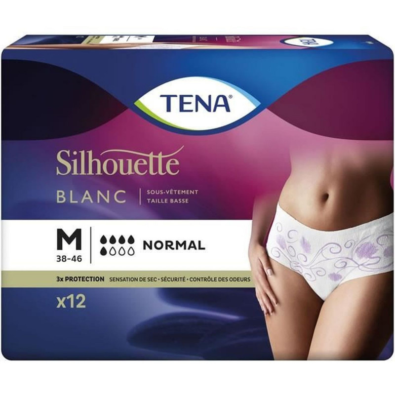 TENA - Silhouette Blanc Normal Taille M Fuites Urinaires - paquet de 12 Culottes Sonico.fr