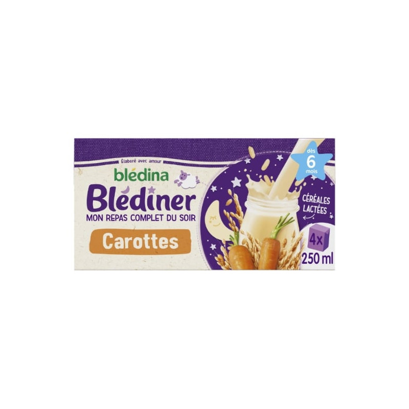 BLEDINA - Blédîner Céréales lactées carottes dès 6 mois - pack de 4 x 250 ml Sonico.fr