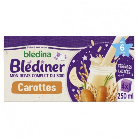 BLEDINA - Blédîner Céréales lactées carottes dès 6 mois - pack de 4 x 250 ml Sonico.fr