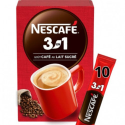 NESCAFE - 3en1 Gout café au lait Boisson au café soluble - 10 Sticks - 165 g Sonico.fr