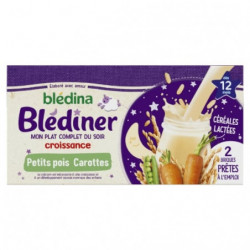BLEDINA - Blédîner Céréales lactées carottes petits pois dès 12 mois - pack de 2 x 250 ml Sonico.fr