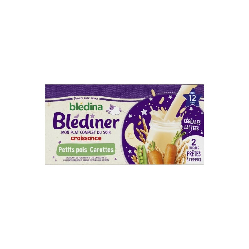 BLEDINA - Blédîner Céréales lactées carottes petits pois dès 12 mois - pack de 2 x 250 ml Sonico.fr