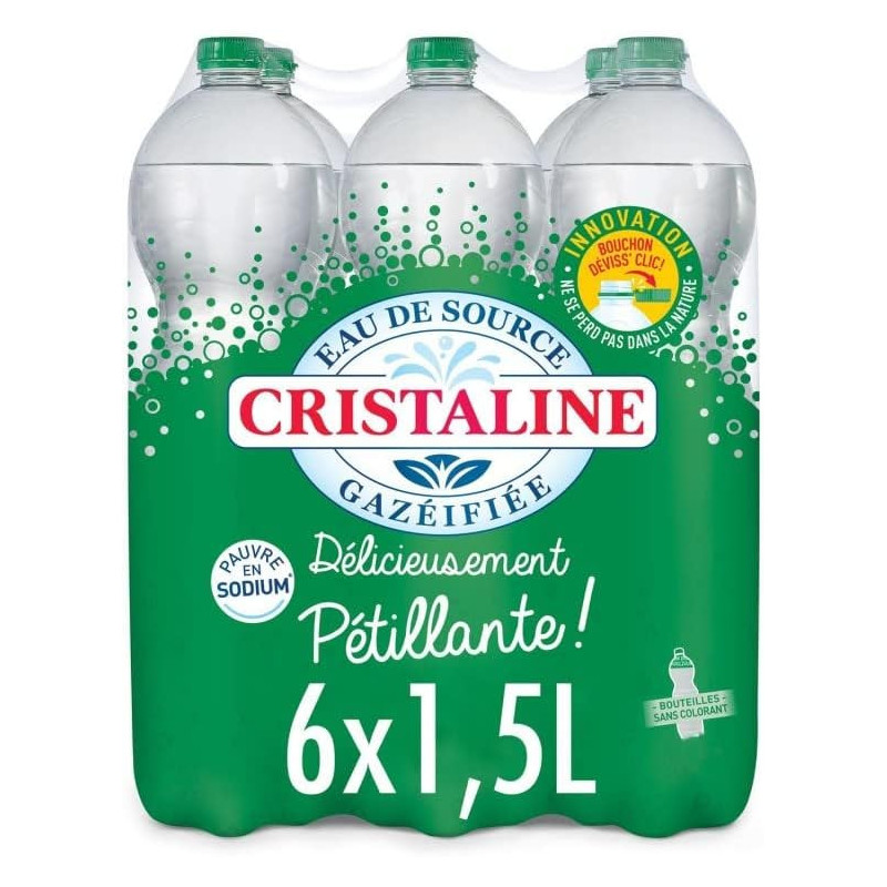 CRISTALINE - Eau De Source Gazéifiée - pack de 6 x 1,5 l Sonico.fr