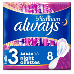 ALWAYS - Platinum Nuit Taille 3 - Serviette Hygiénique Avec Ailettes - paquet de 8 serviettes Sonico.fr