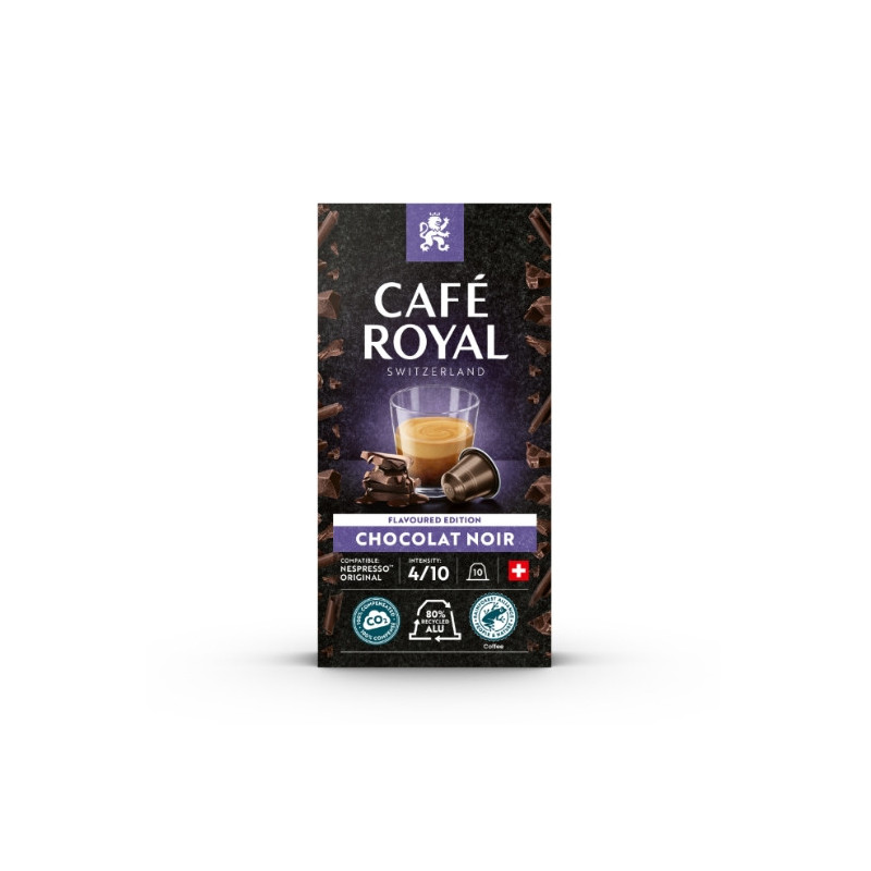 CAFE ROYAL - Chocolat Noir intensité n°4 Café capsules Compatibles Nespresso - boite de 10 capsules Sonico.fr