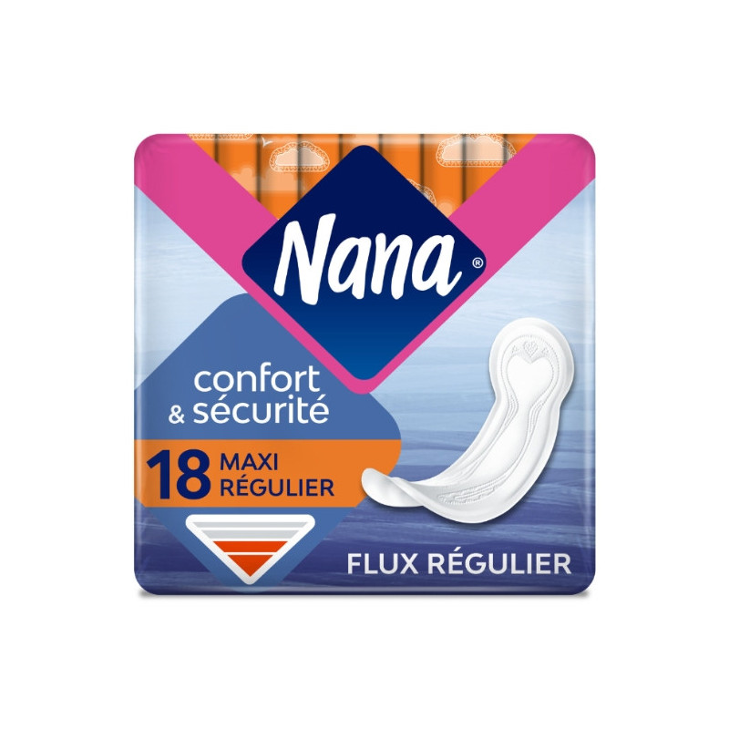 NANA - Confort et Sécurité Maxi - Serviettes hygiéniques Normal - paquet de 18 serviettes Sonico.fr