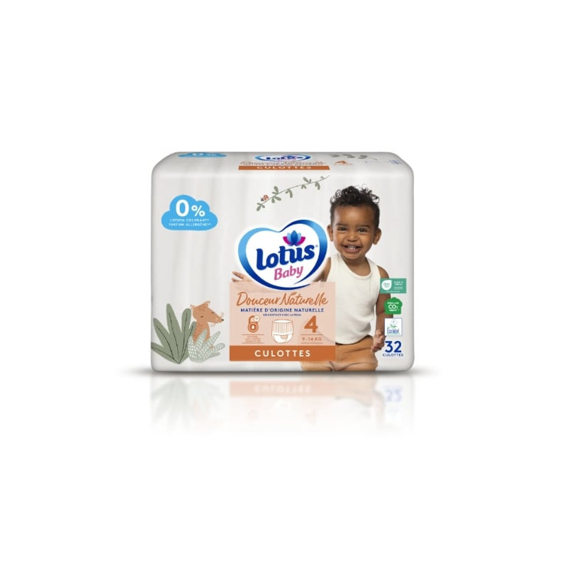 LOTUS BABY - Douceur Naturelle Couches culottes bébé taille 4 : 9 - 14kg - paquet de 32 couches Sonico.fr
