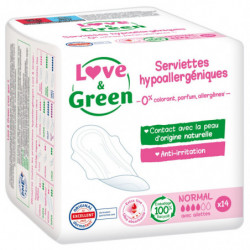 LOVE GREEN - Normal Serviettes hygiéniques hypoallergéniques - paquet de 14 serviettes Sonico.fr