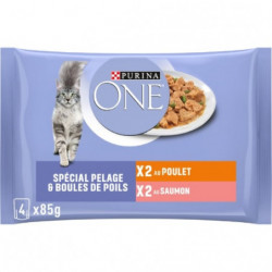 PURINA One - Pelage Et Boules De Poils  Pâtée pour chat Poulet Saumon - blister de 4 sachets de 85 g Sonico.fr