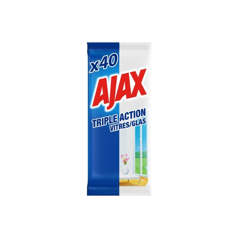 AJAX - Lingettes vitres triple action sans traces - paquet de 40 Lingettes Sonico.fr
