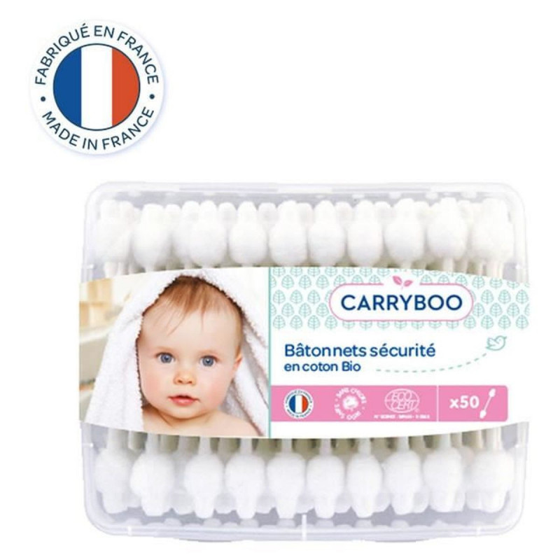 CARRYBOO - Cotons-tiges sécurité pour bébé bio - boite de 50 bâtonnets Sonico.fr