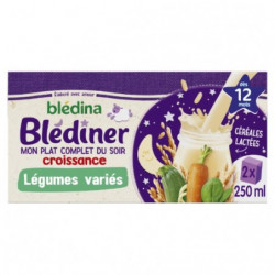BLEDINA - Blédîner Céréales lactées aux Légumes variés dès 12 mois - pack de 2 x 250 ml Sonico.fr