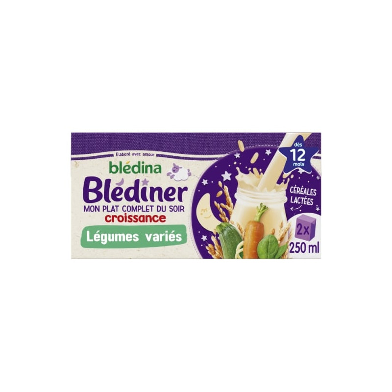 BLEDINA - Blédîner Céréales lactées aux Légumes variés dès 12 mois - pack de 2 x 250 ml Sonico.fr