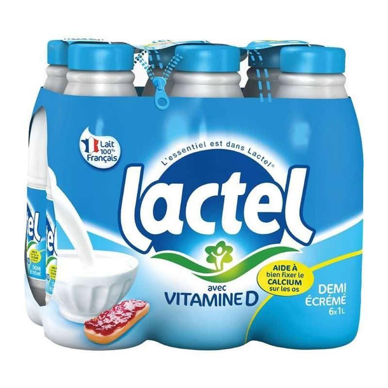 LACTEL - Lait demi-écrémé UHT - pack de 6 x 1 L Sonico.fr