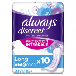 ALWAYS - Discreet Long Fuites Urinaires - paquet de 10 Serviettes Hygièniques Sonico.fr